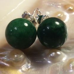 New 10mm Natural Green Emerald Jade 100% Gemstone 925 Sterling Silver Stud SG-0003