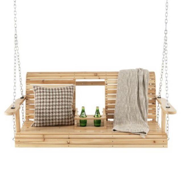 5 feet porch swing chair with Adjustable chains and foldable cup holders