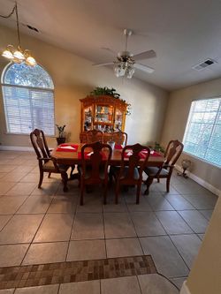 Dining table and china cabinet set w/ princess house crystal glassware
