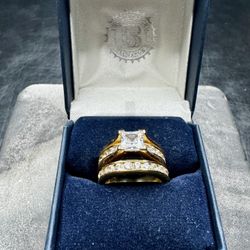 Size 8 - 10k Gold Plated Engagement + Wedding Ring Set
