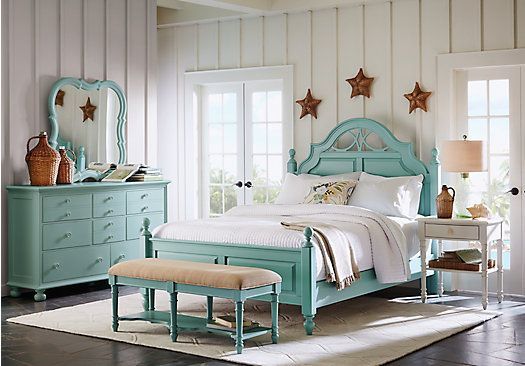 Cindy Crawford King Size Coral Blue Bedroom Set