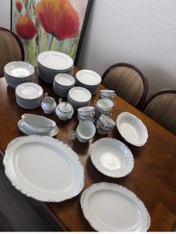 Large Vintage Fashion Manor Marlton Fine China Set Platinum Trim Japan)