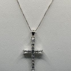 Sterling Silver Baby Box 18” Necklace w/Cubic Zirconia Cross