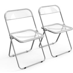 VINGLI Acrylic Folding Chairs 2 Pack, Clear Chair Foldable and Stackable, Plastic Panel & Metal Chrome Frame, Weight Capacity 350 lbs, (AB54)