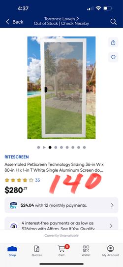 RITESCREEN Assembled PetScreen Technology Sliding 36-in W x 80-in H x 1-in T White Single Aluminum Screen do..