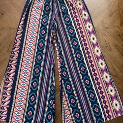 Like New Auditions Boho Geometric Patterned Multicolored Palazzo Pants - Large - Made in USA