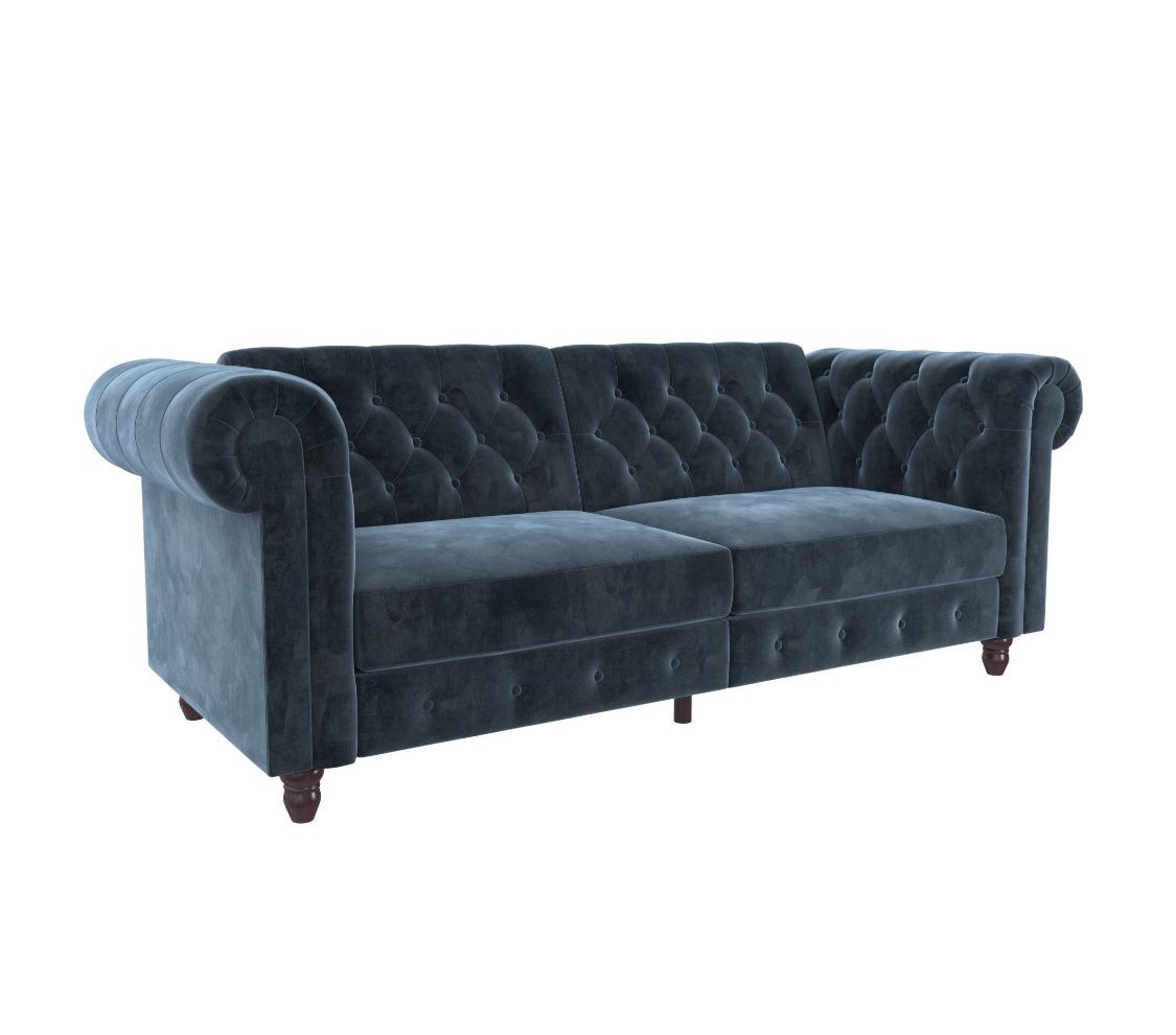 NEW Ember Interiors Coil Sofa Bed, Blue Velvet