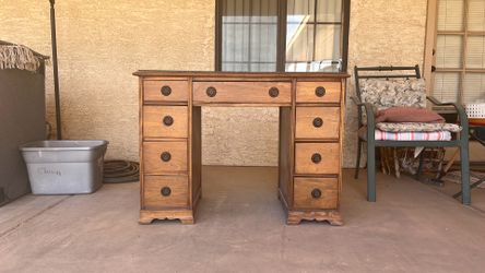 Antique solid wood double pedestal desk