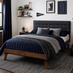 New Mid Century Modern Queen Size Platform Bed 