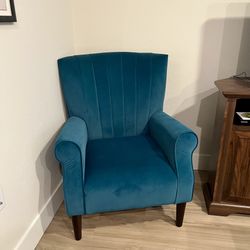Two Faux Velvet Teal Blue Chairs
