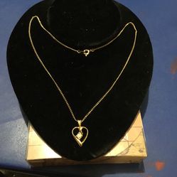 Gold Heart Necklace With Clear Stone Accent