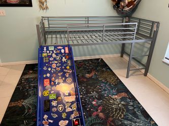 Kids metal twin loft bunk bed with slide gray