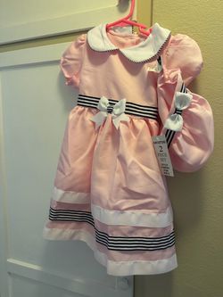 Dress With Bonnet Navy Style Size 6 Little Girls Pink