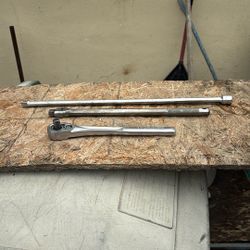 Craftsman 1/2inch Drive Ratchet And 18 Inch Long 1/2 Inch Drive Extension And 1/2 Inch Drive Breaker Bar 14 Inches Long  