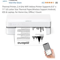 Thermal Printer, 2.4 GHz WiFi Inkless Printer Supports 8.5" x 11" US Letter Size Thermal Paper,Wireless Support Android, iOS & Laptop, for Home Use, O