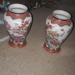 Vintage 3d Hand Painted Satsuma Birds and Flowers Large Vase $$40$$