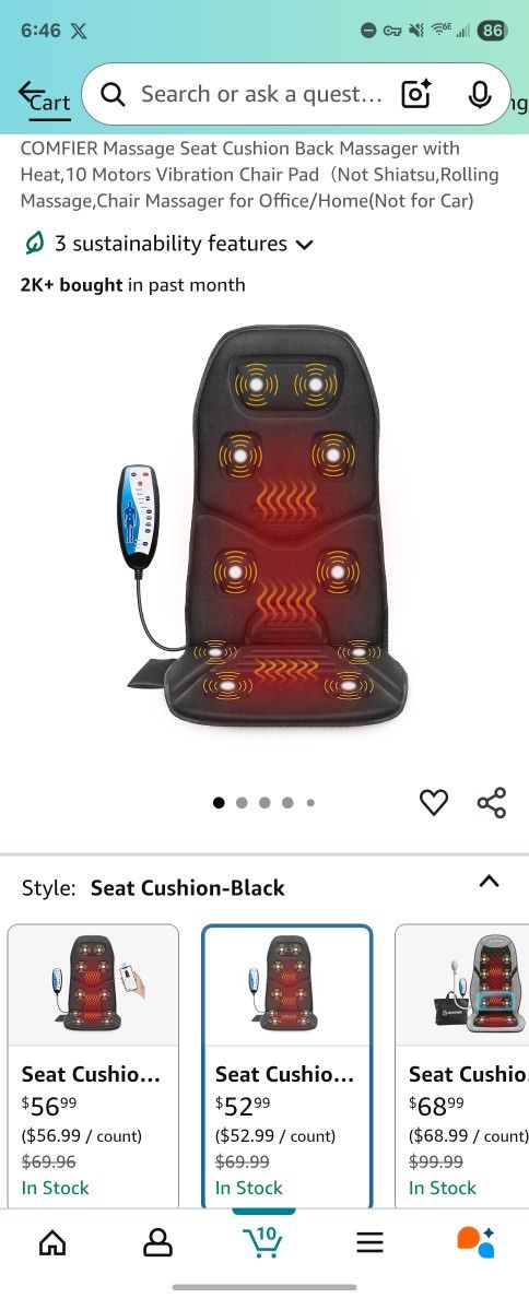 COMFIER Massage Seat Cushion Back Massager with Heat,10 Motors Vibration Chair Pad