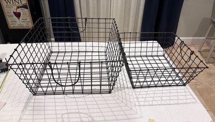 Black Metal Wire Storage Baskets Set of 2