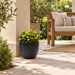 Medium (8-25-Quart) 13.7-in W x 12.2-in H Black Mixed/Composite Planter with Drainage Holes ,H034-B