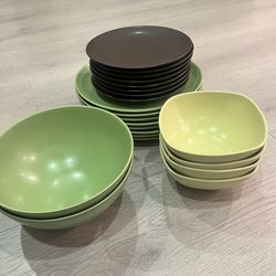 Set of Crate & Barrel plates and bowls