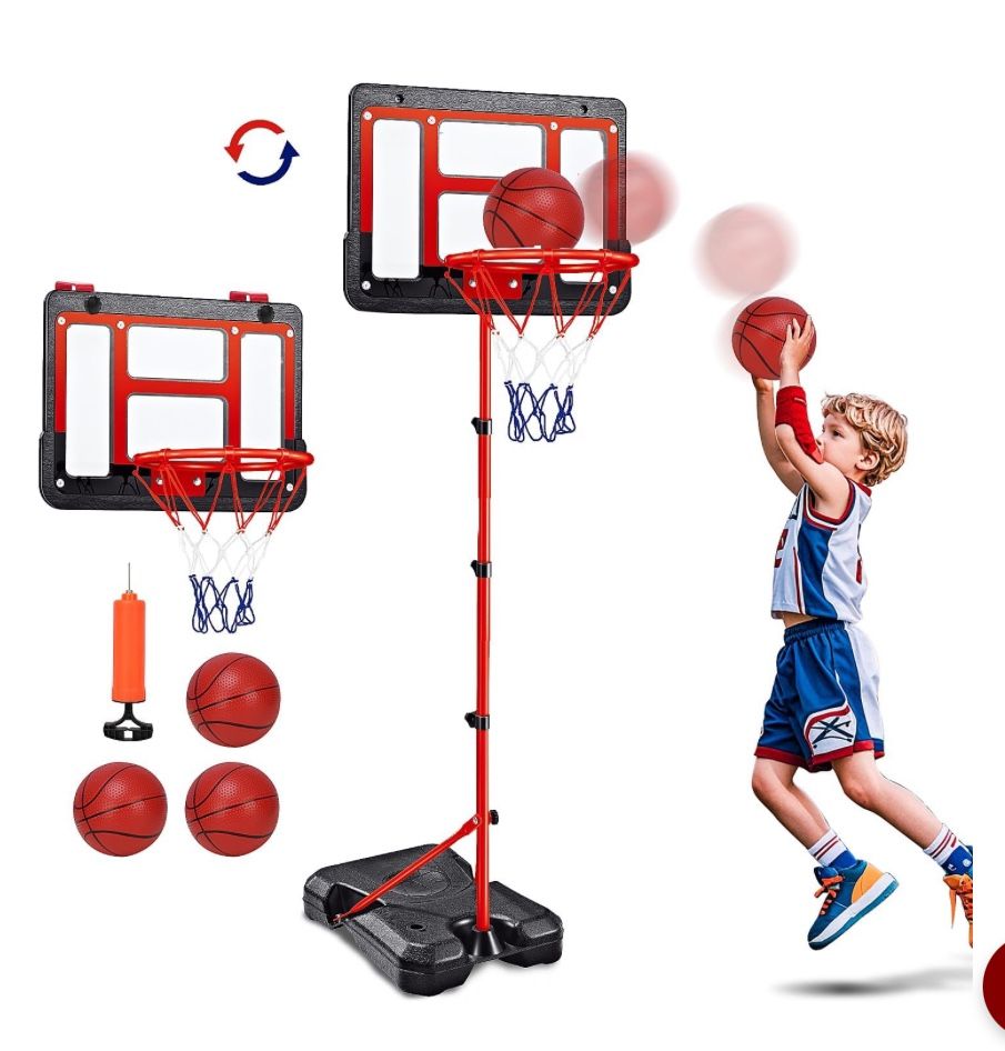 AuntyFey Kids Basketball Hoop Indoor Outdoor, 2In1 Toddler Basketball Hoop For Boy Girl, Basketball Hoop Outdoor Kids Ages 3 4 5 8, Height Adjustable