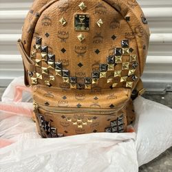 Luxury Style — MCM Stark Cognac Brown Leather Studded Backpack (New)!