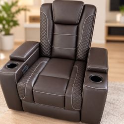 ANJ Power Home Theater Seating, PU Leather Electric Recliner Chair with Adjustable Headrest, Dual Motors Movie Reclining Chairs with LED Lights,USB Po