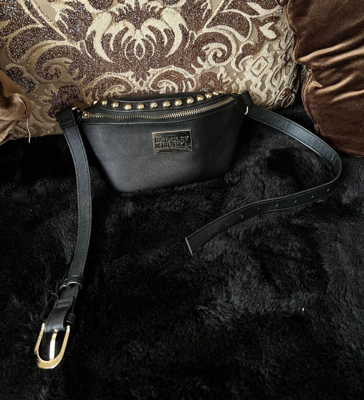 Badgley Mischka Brand Sage Scuba and Vegan Leather Belt Bag