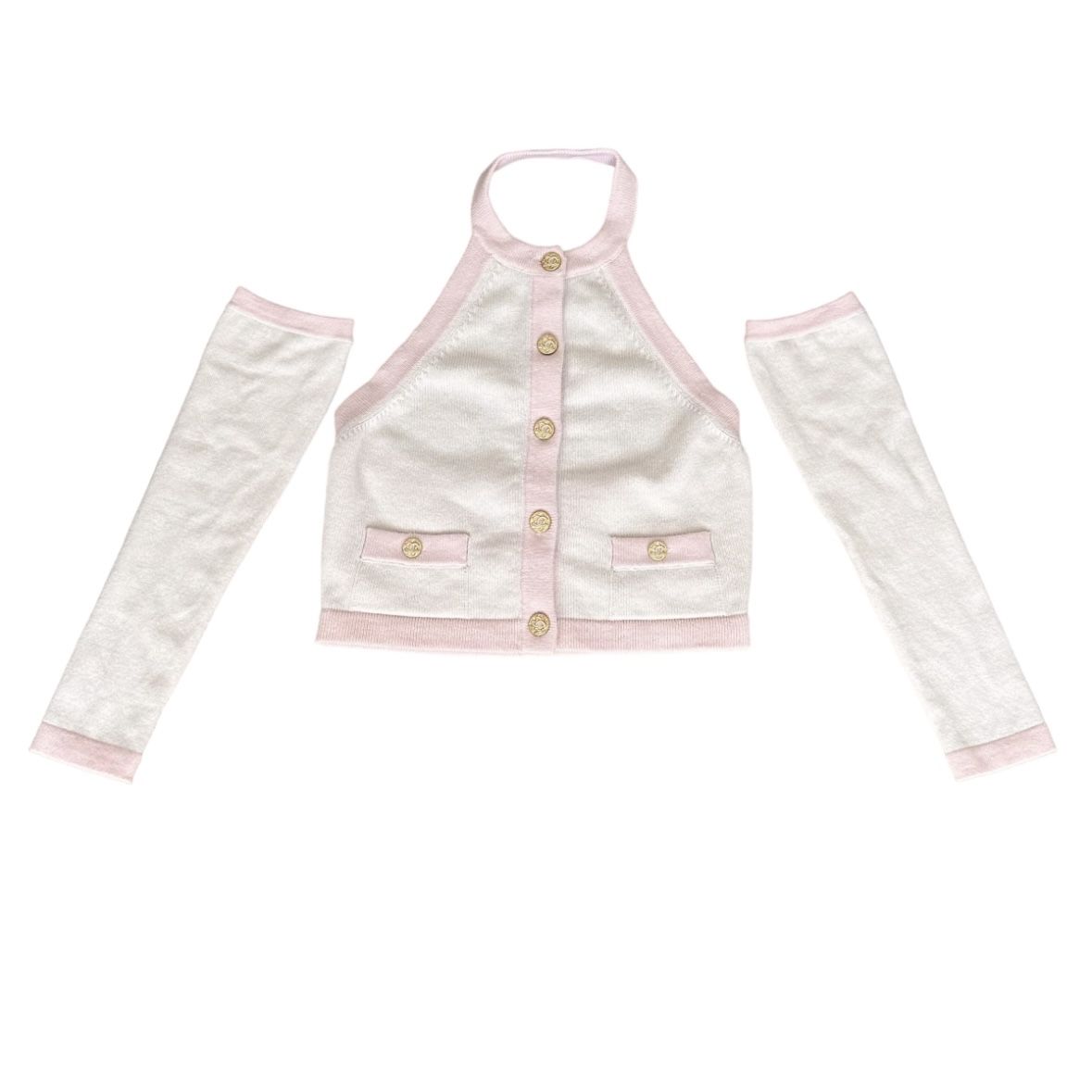 CHANEL 2023 Cruise Jennie Pink Cashmere Sweater With Sleeve Warmer