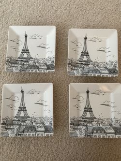 222 Fifth (PTS) CITY SCENTS BLACK & WHITE Square Appetizer Plate(s) PARIS E