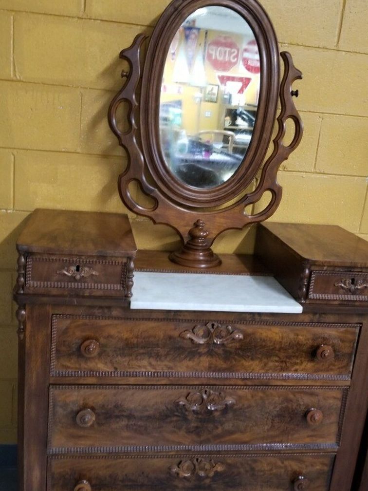 Gorgeous Antique Wooden Dresser w/ Small Marble Top