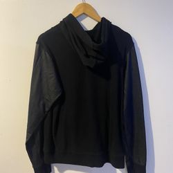 BLACK HOODIE WITH LEATHER SLEEVES FUTURISTIC 