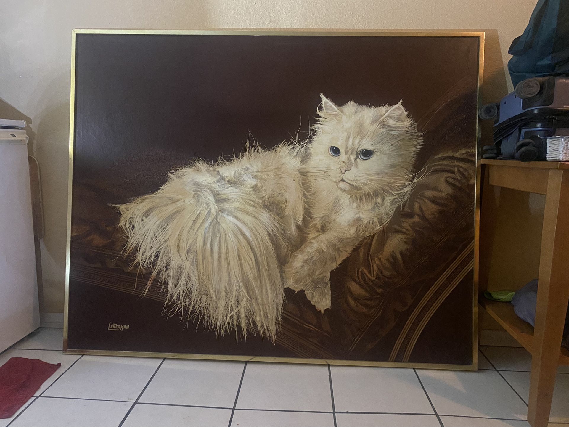 Letterman Painting,painting On Canvas ,resting Cat
