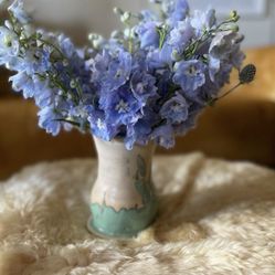 Vintage Glazed Green Stoneware 6” Vase 