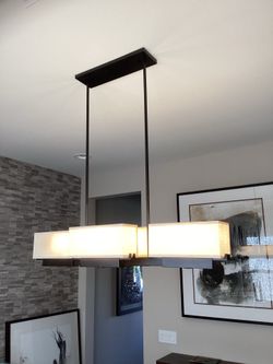 Chandelier - Modern Bronze 4 Light Linear – Fabric Shades