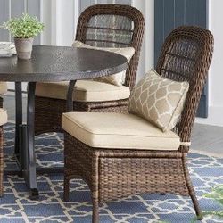 NEW Farmhouse Dining Chairs W/ Cushions, Wicker Outdoor Patio Armless Dining Chair - 2 Pack !