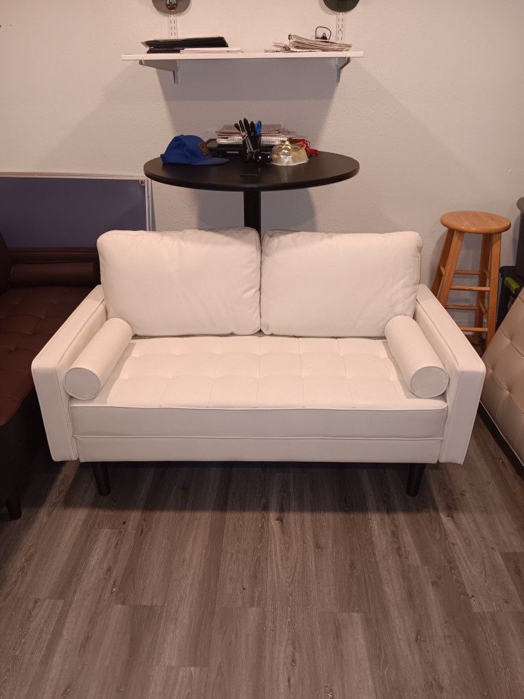 White Faux Leather Loveseat 