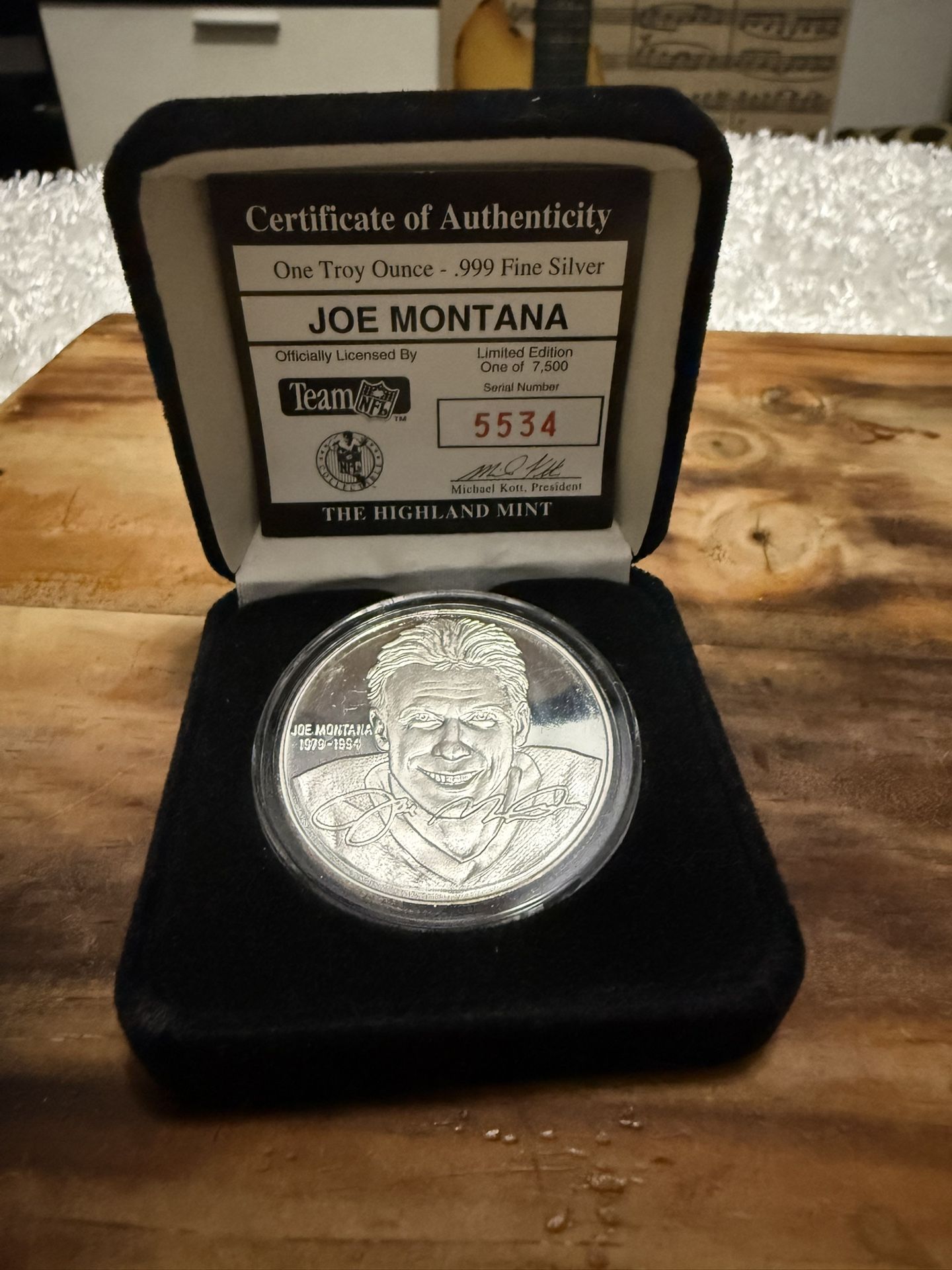 Collectible 1 OZ .999 Pure Silver Coin NFL JOE MONTANA LIMITED Edition COA