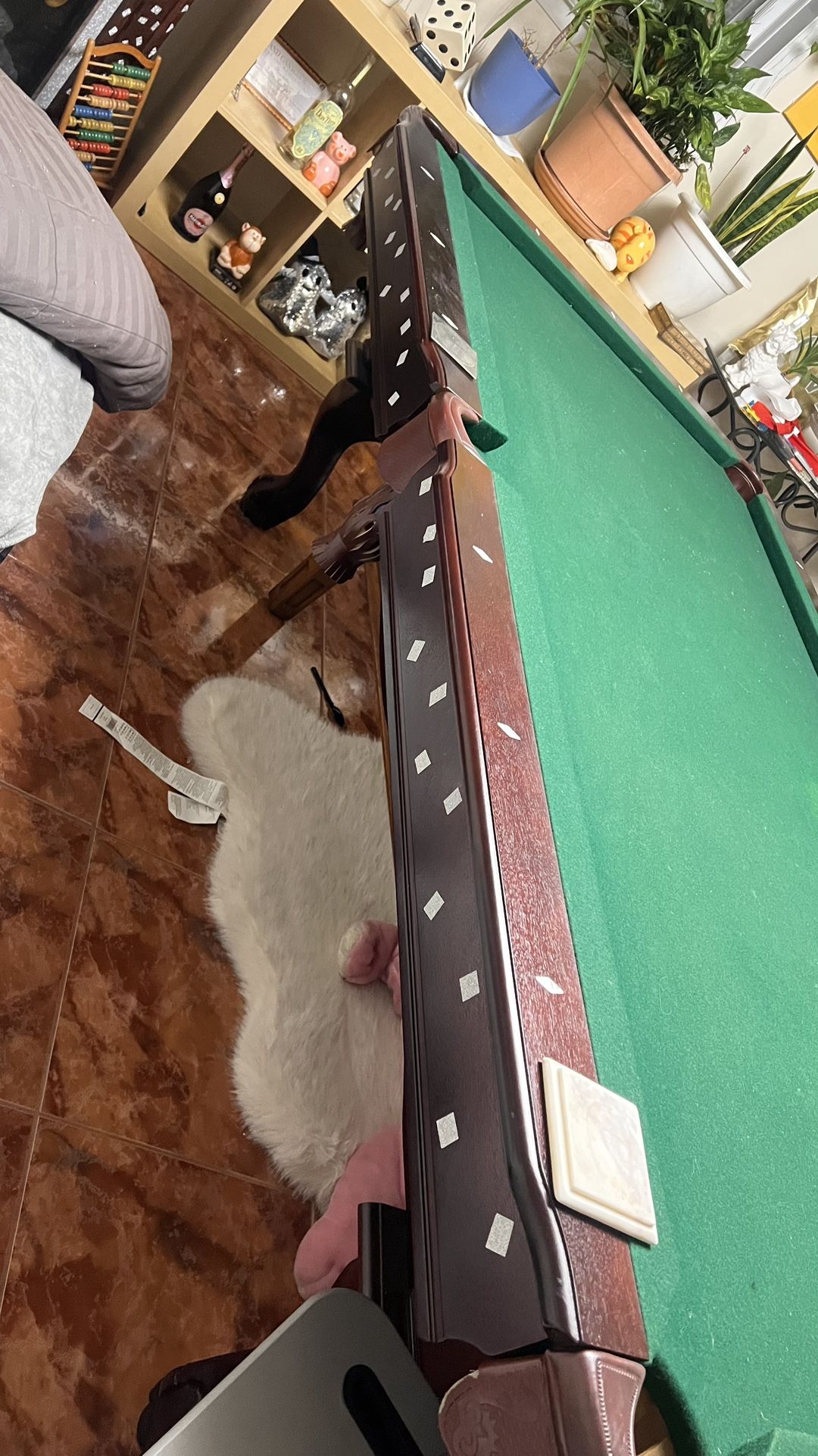 Pool Table With Pool Cues And Stand 