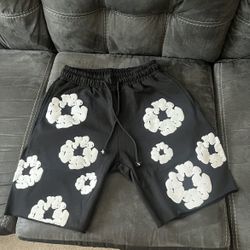 Mens Black And White Demin Tears Shorts