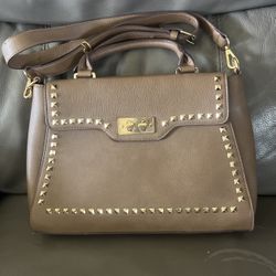 Charming Charlie Taupe Studded Handbag & Long Crossbody Strap .With Double Locks.