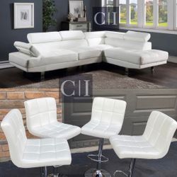 New White Sectional Sofa Couch And 4 White Bar Stools 