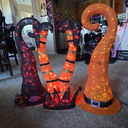 Lighted Halloween Witch Hat and Legs Decor Set