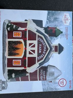 Holiday Time Christmas Tree, Farm Light-Up Village, Snowman Jar/Vase (Valued at $50 No Single Item Sale)