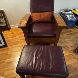 Estate Sale items - Leather and wood chair with Matching Ottoman