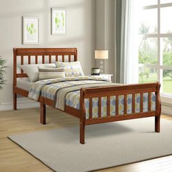 NEW Oak Twin Sleigh Bed Frame with Headboard and Footboard