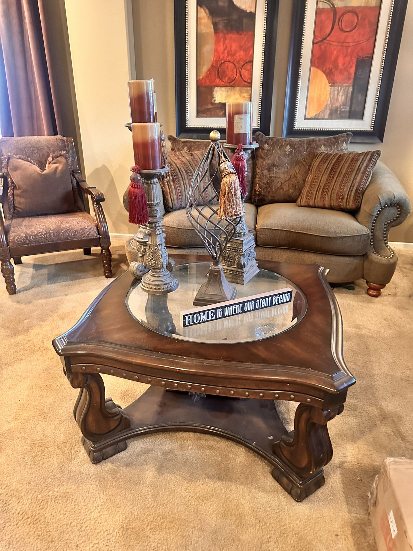 Ashley Wood And Glass Living Room Table Set