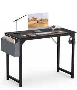 BRAND NEW SMUG Computer Desk 40 Inch Home Office Writing Wood Storage Bag & Headphone Hook Small Spaces Simple Bedroom Work Study Kids Table, Black