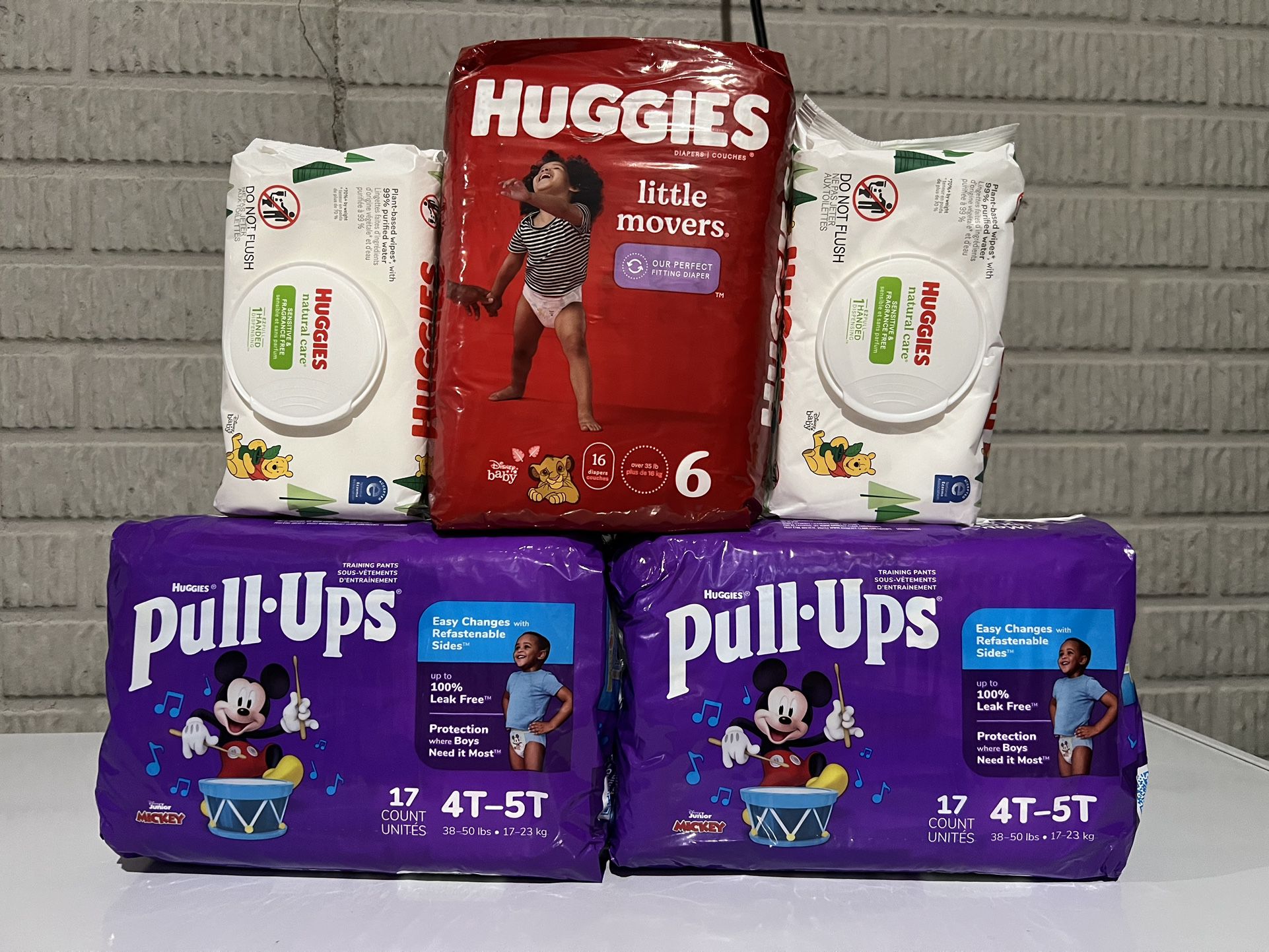 New Unopened Huggies Pull Up And Little Movers Baby Diapers And Wipe Bundle 