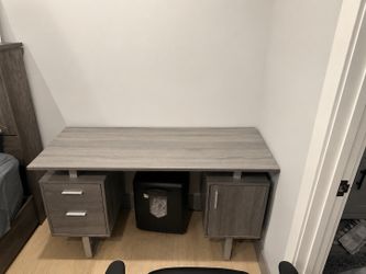 Modern Gray Executive Desk with Storage Hutch & Gaming Chair
